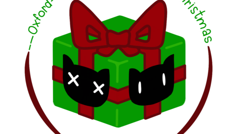 schrodinger's cat's box made to look like a christmas present alongside the text "Oxford Christmas Lectures"