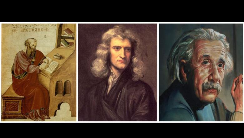 Portraits of three eminent thinkers in physics