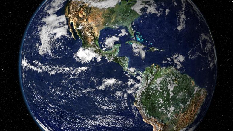 This true-color image shows North and South America as they would appear from space 35,000 km (22,000 miles) above the Earth.