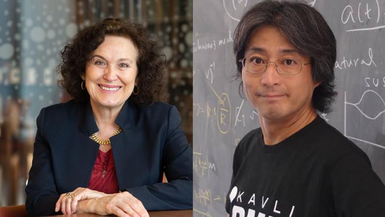 Professor Daniela Bortoletto, left, and Professor Hitoshi Murayama, right